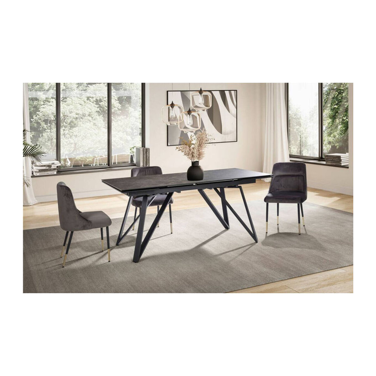 Esstisch Wohnling in Schwarz mit Marmor-Optik, modern und rechteckig, B/H/T: 180 x 76 x 95 cm - Bild 2