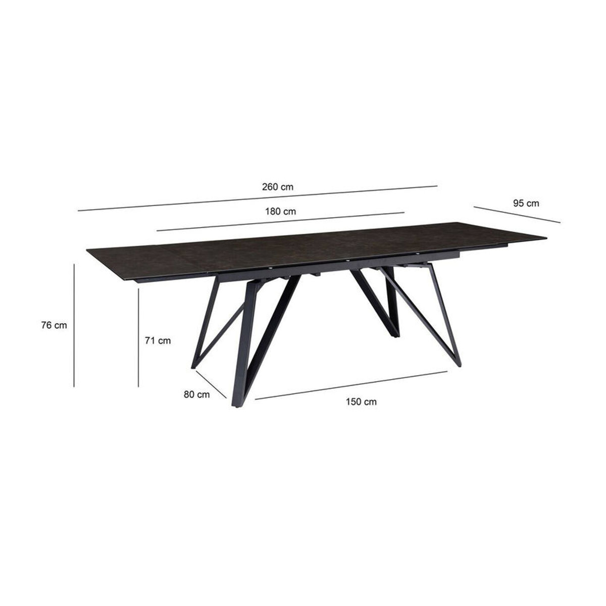 Esstisch Wohnling in Schwarz mit Marmor-Optik, modern und rechteckig, B/H/T: 180 x 76 x 95 cm - Bild 5