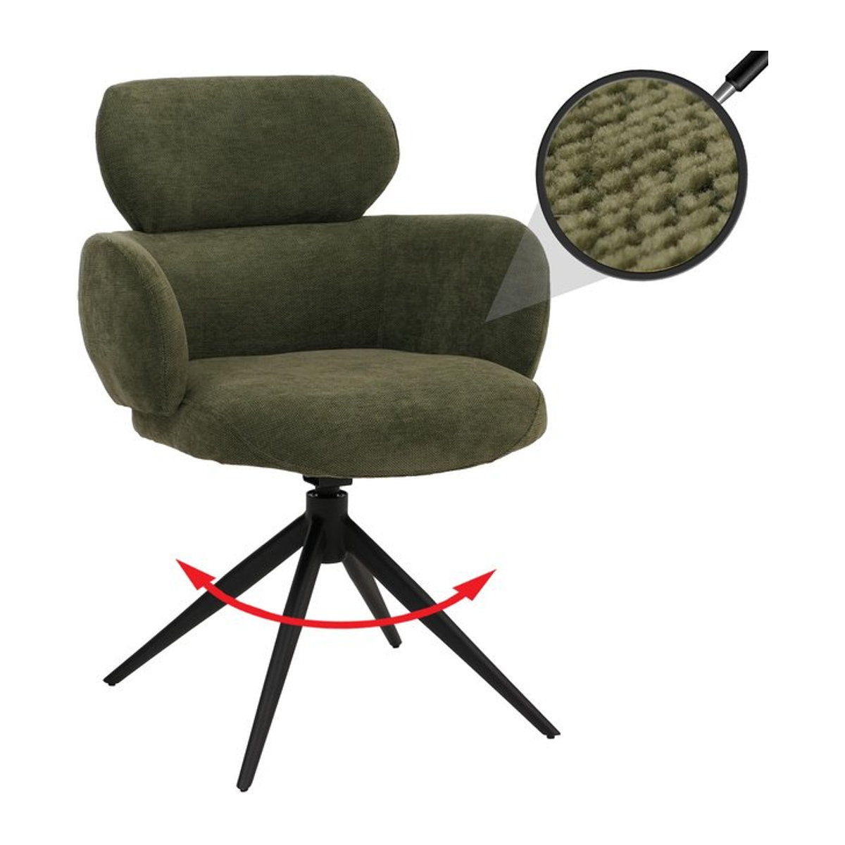 Esszimmerstuhl MCW-O77 Polsterstuhl aus Chenille Stoff in Olivgrün mit Auto-Return Funktion und Metallgestell - Bild 1