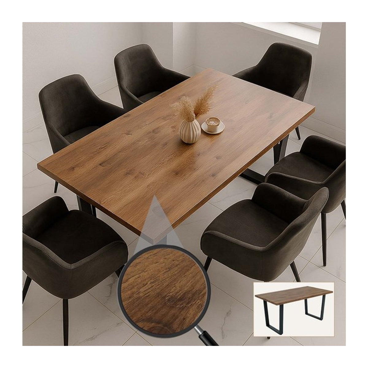 Esszimmertisch MCW-O61 im Industrial Design aus MDF und Metall, Walnuss-Optik, B/T: 160 x 90 cm - Bild 1