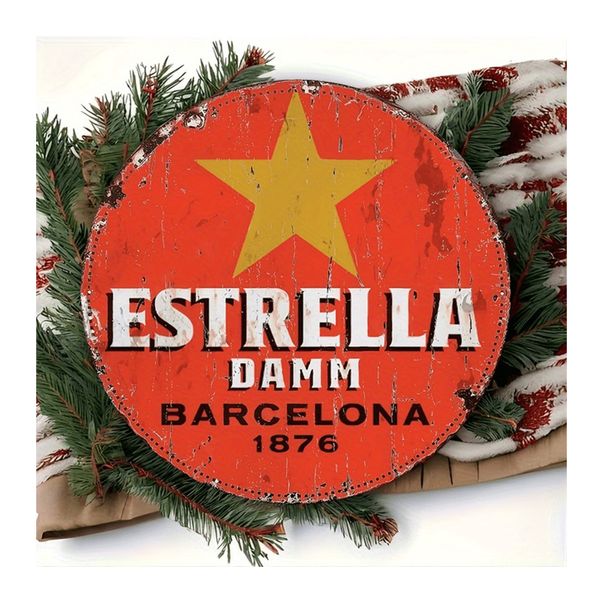 Estrella Beer Retro Rundes Aluminiumschild in Rot für Wandmontage - Bild 1