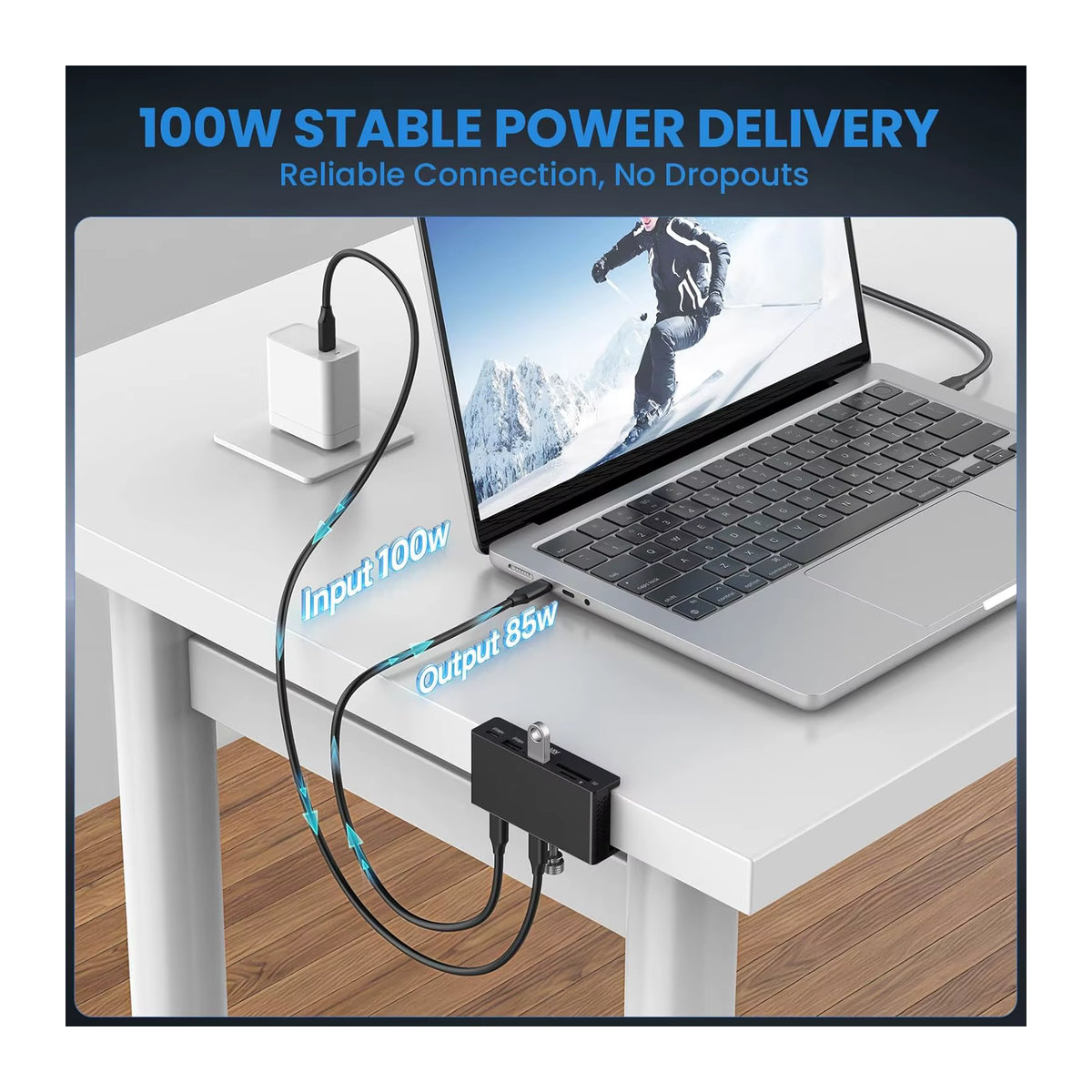 Eswirepro USB-Hub mit Tischklemme in Schwarz, 10-Gbit/s USB 3.2 Splitter mit 4K@60Hz, PD100W, SD- und TF-Kartenleser, Clip-Dock für MacBook und Samsung Dex - Bild 3