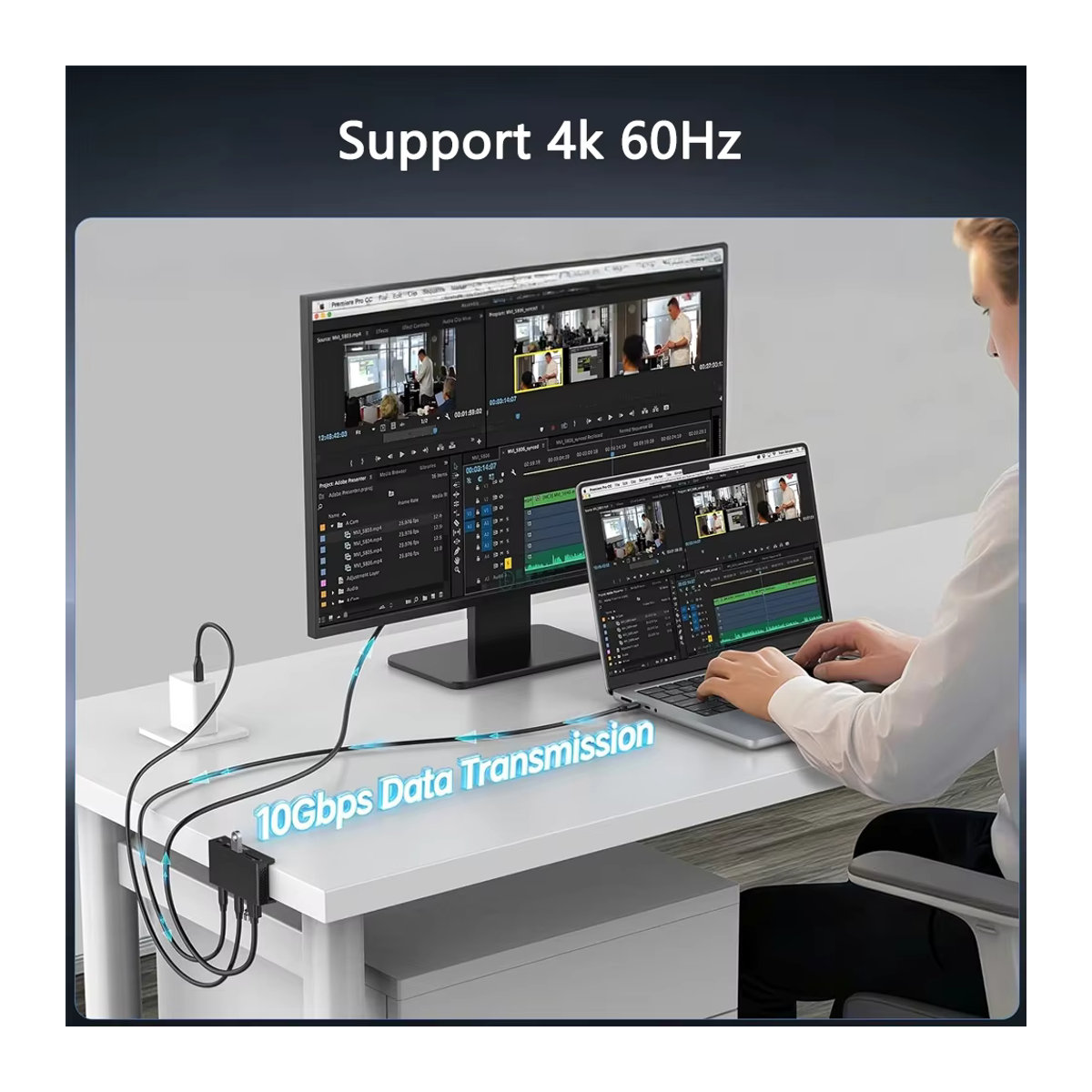 Eswirepro USB-Hub mit Tischklemme in Schwarz, 10-Gbit/s USB 3.2 Splitter mit 4K@60Hz, PD100W, SD- und TF-Kartenleser, Clip-Dock für MacBook und Samsung Dex - Bild 4