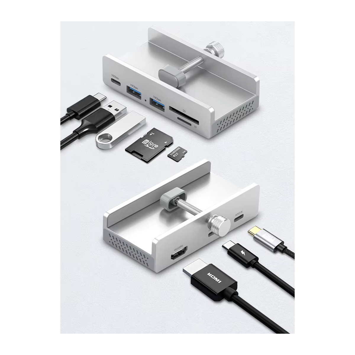 Eswirepro USB-Hub mit Tischklemme in Schwarz, 10-Gbit/s USB 3.2 Splitter mit 4K@60Hz, PD100W, SD- und TF-Kartenleser, Clip-Dock für MacBook und Samsung Dex - Bild 7