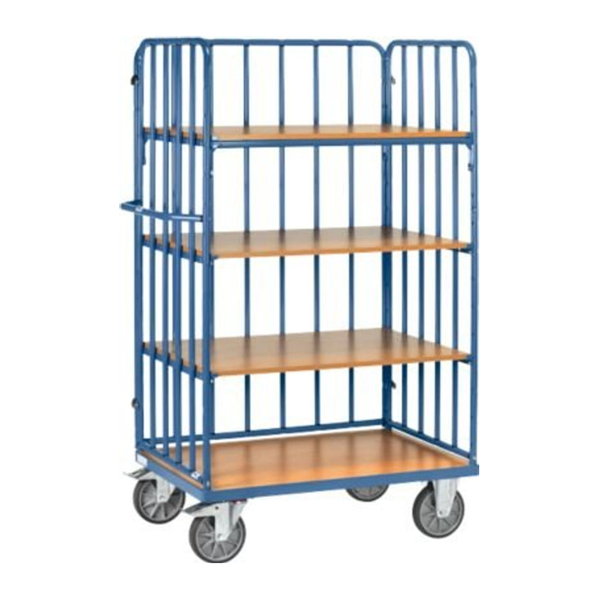 Etagenwagen aus Stahl und Holz mit 4 Holz-Böden, Traglast bis 600 kg, Blau, B/T: 1000 x 700 mm - Bild 2