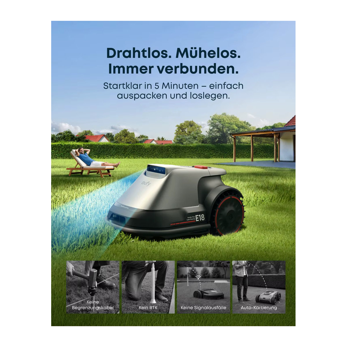 eufy Mähroboter E18 mit Smart-Navigation, Auto-Mapping und Hinderniserkennung - Bild 4