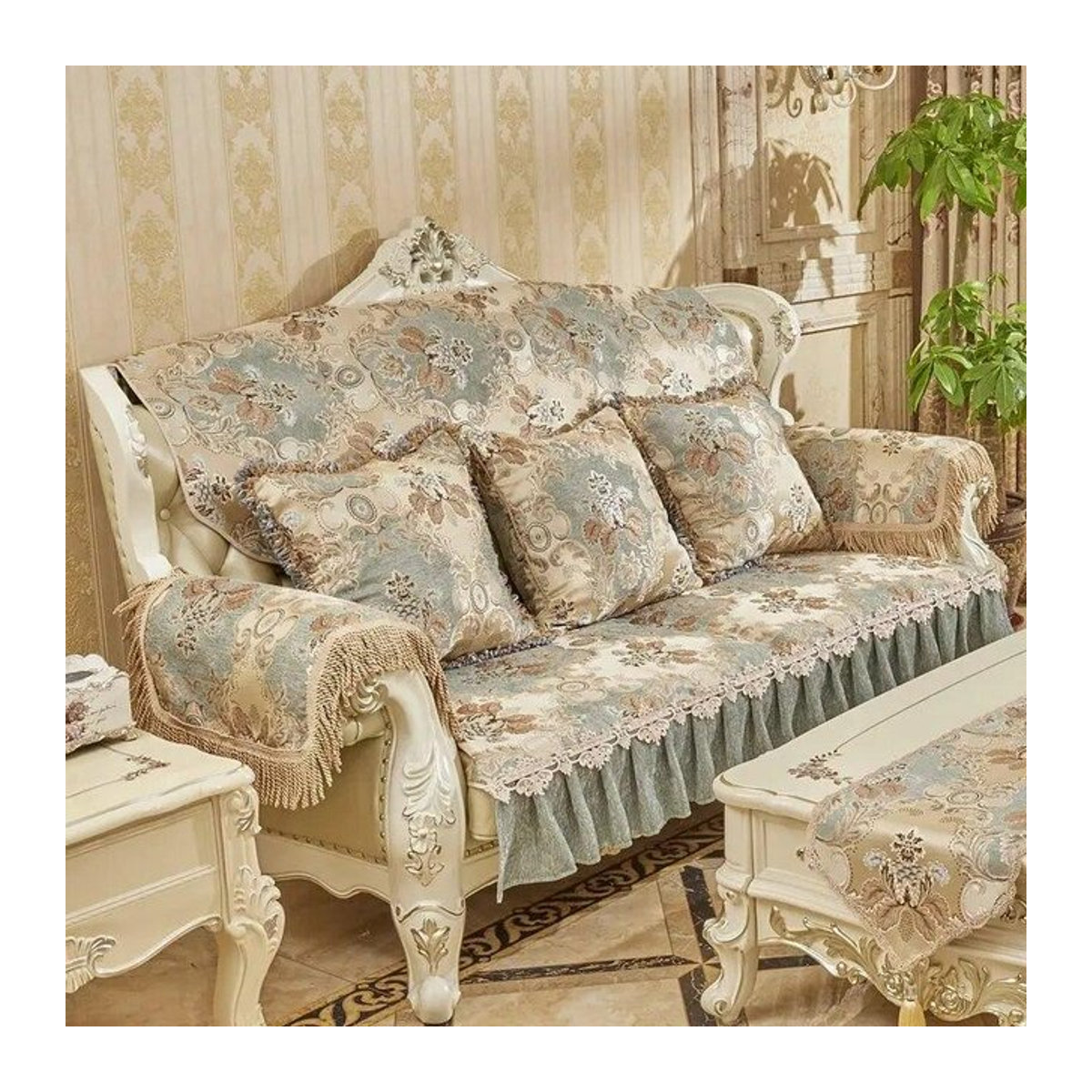 Europäischer Vintage-Jacquard-Sofabezug von A Family Of Home Textiles, rutschfester Schonbezug für dein Wohnzimmer, mehrfarbig, B: 180 cm - Bild 1