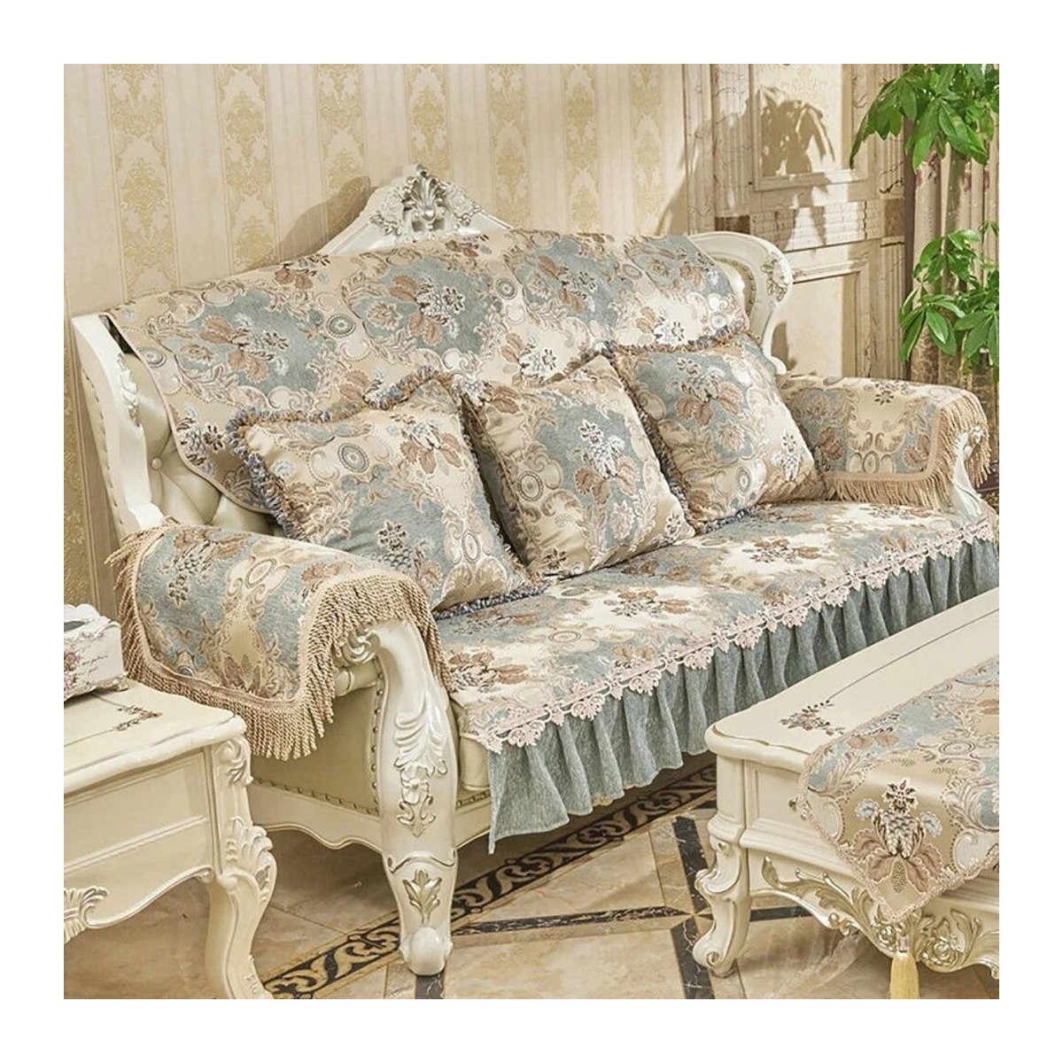 Europäischer Vintage-Jacquard-Sofabezug von A Family Of Home Textiles, rutschfester Schonbezug für dein Wohnzimmer, mehrfarbig, B: 180 cm - Bild 2
