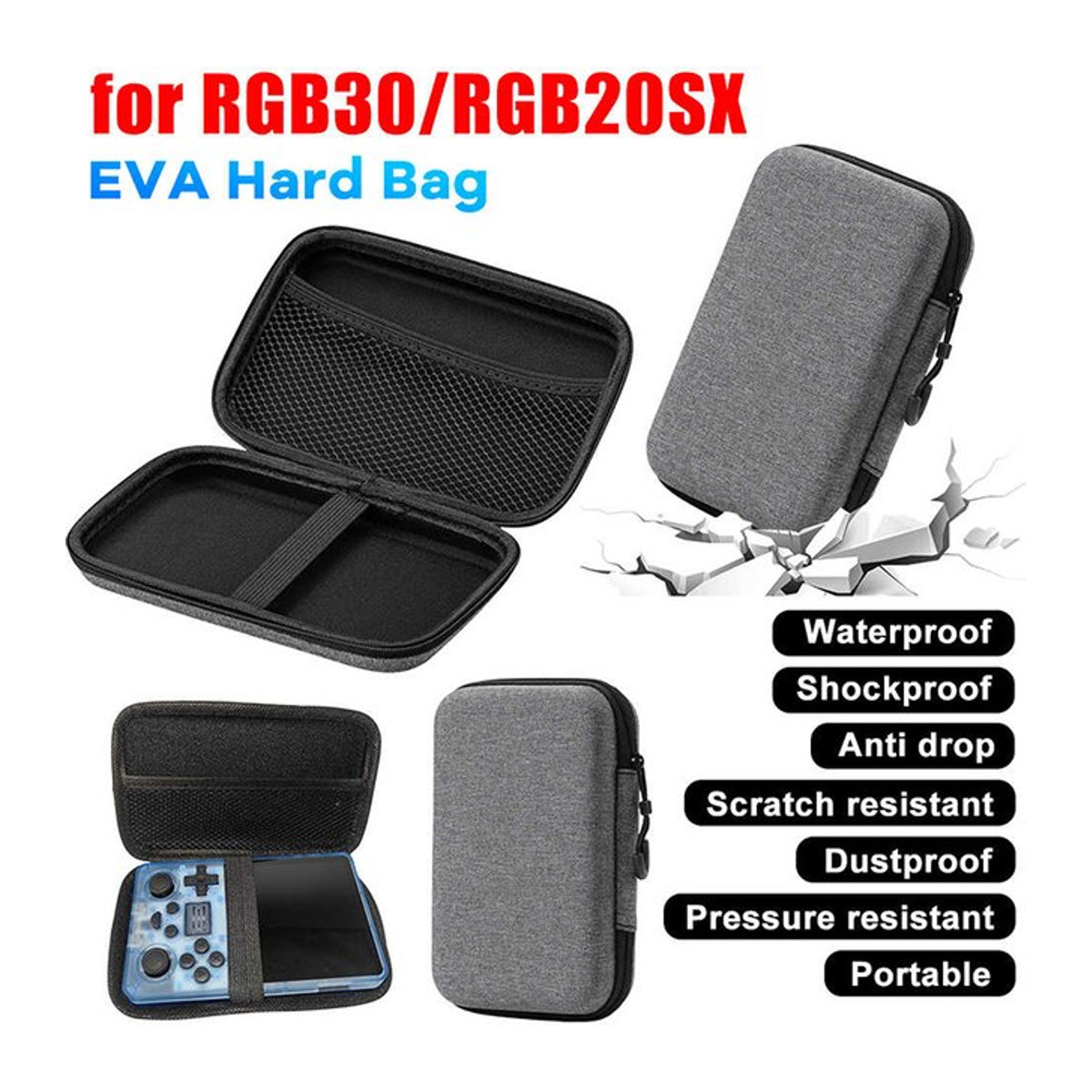 EVA Aufbewahrungstasche für R36S R35S M71 Handheld Konsolen in Schwarz und Grau - Bild 1