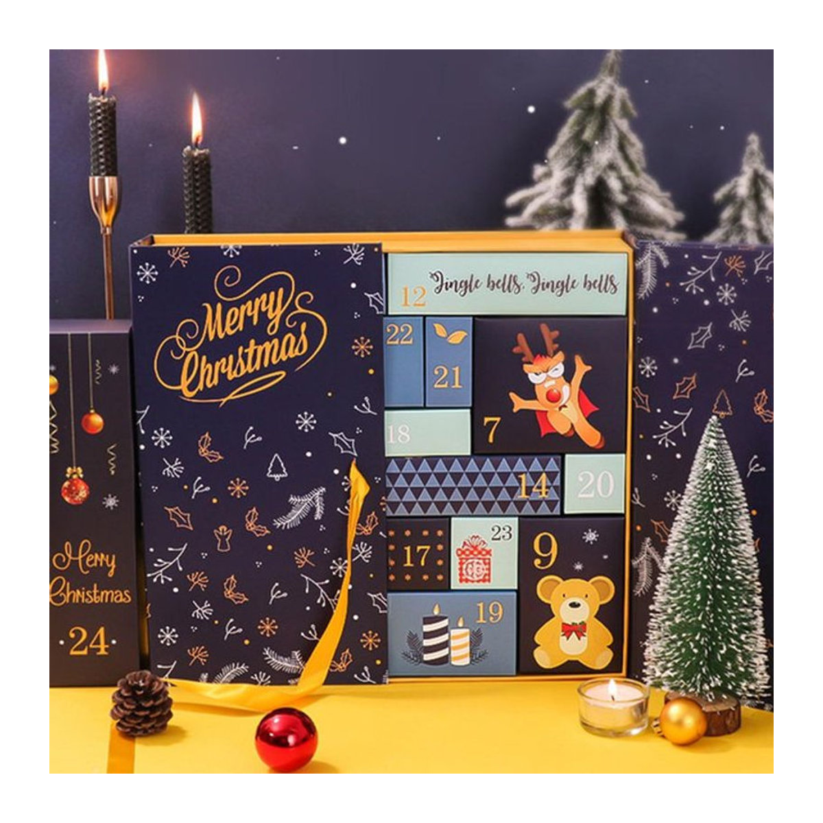 EVE Weihnachts-Adventskalender mit 24 Tagen für Kinder, handgefertigte leere Papierboxen in floralem Design, Blau und Schwarz - Bild 1