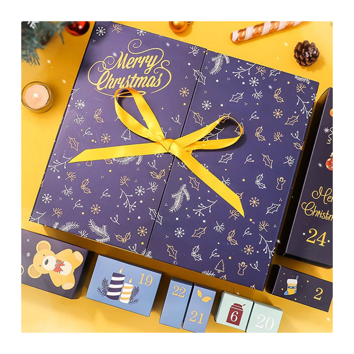 EVE Weihnachts-Adventskalender mit 24 Tagen für Kinder, handgefertigte leere Papierboxen in floralem Design, Blau und Schwarz - Bild 4