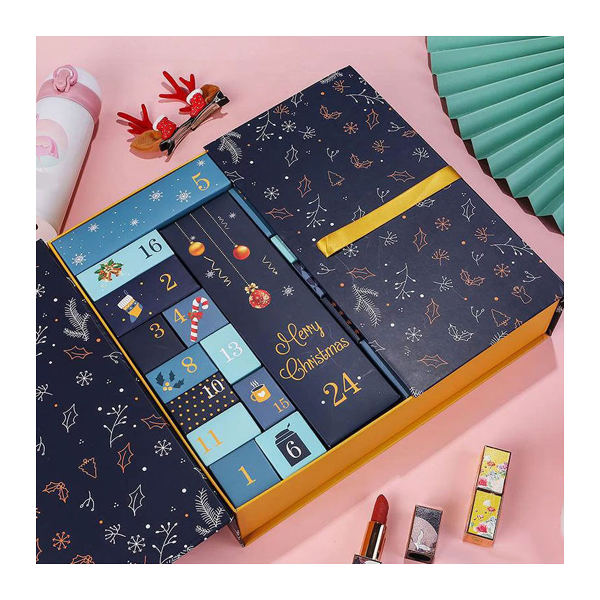 EVE Weihnachts-Adventskalender mit 24 Tagen für Kinder, handgefertigte leere Papierboxen in floralem Design, Blau und Schwarz - Bild 5