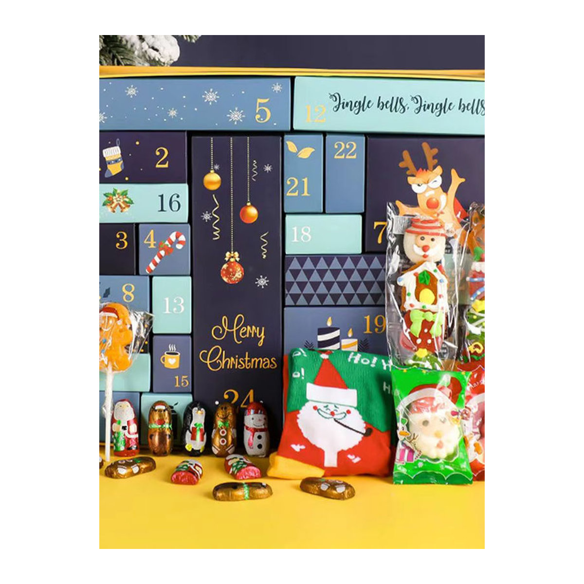 EVE Weihnachts-Adventskalender mit 24 Tagen für Kinder, handgefertigte leere Papierboxen in floralem Design, Blau und Schwarz - Bild 6