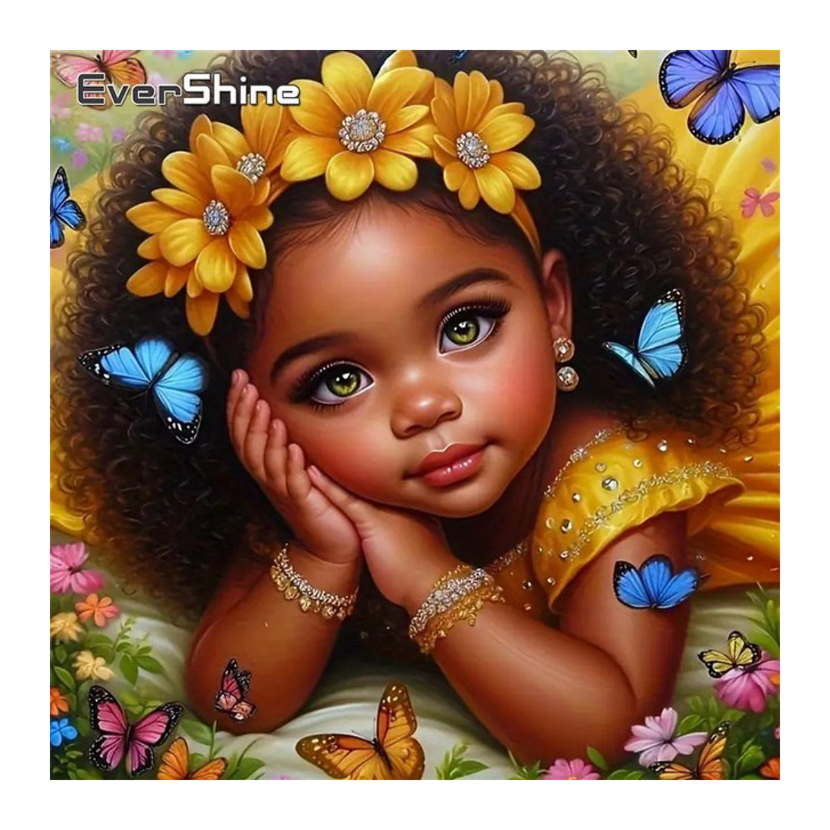 Ever shine 5D Diamantmalerei Afrika Mädchen Porträt DIY Mosaik Set mit quadratischen Steinen, mehrfarbig - Bild 1