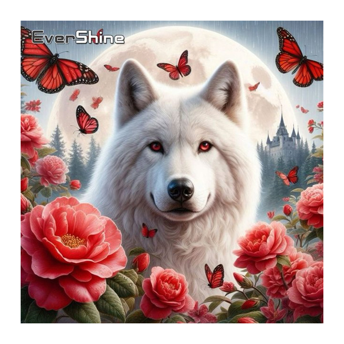 Ever shine Diamant-Malerei Wolf und Tier-Mosaik mit Blumen und Schmetterlingen, mehrfarbig, quadratisch - Bild 1