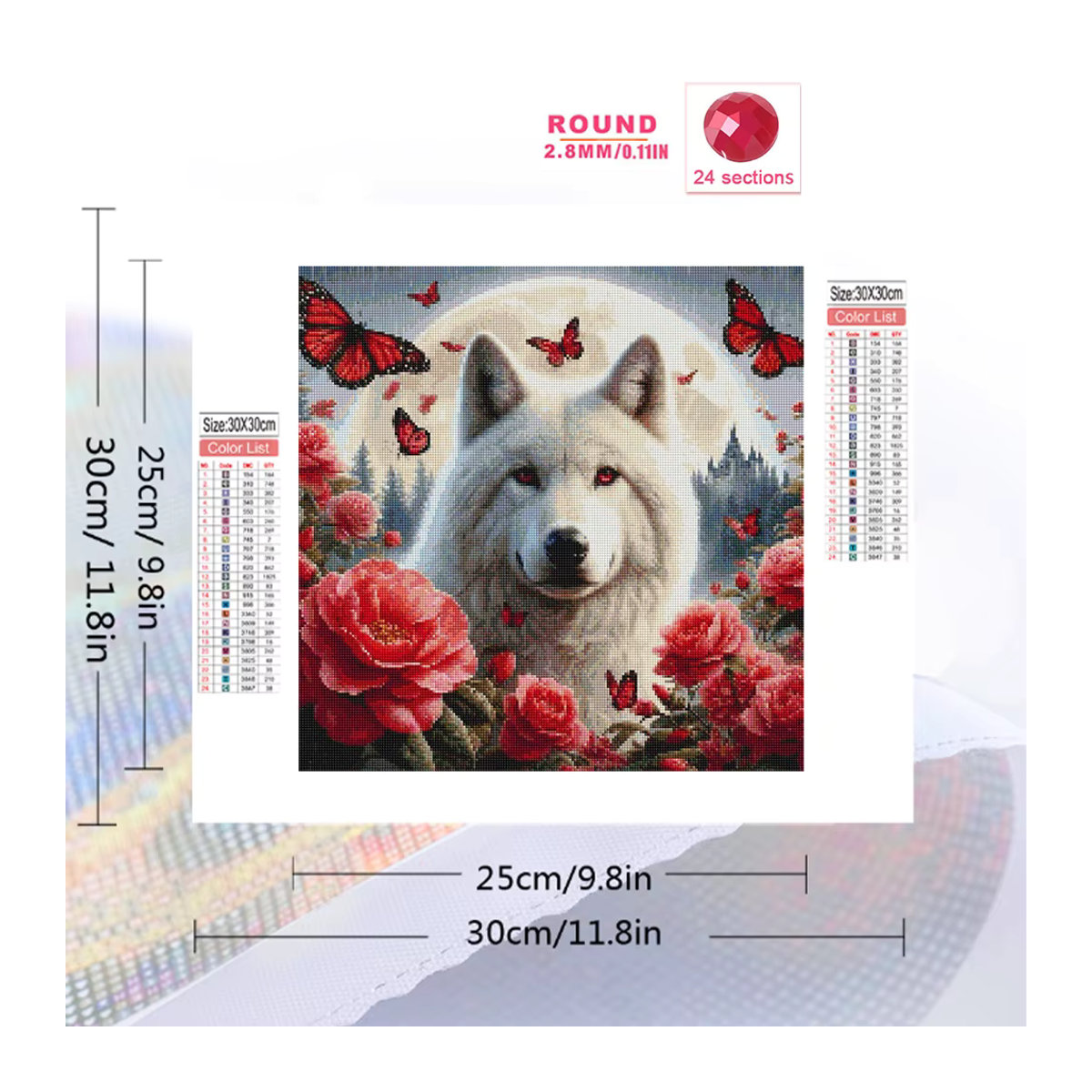 Ever shine Diamant-Malerei Wolf und Tier-Mosaik mit Blumen und Schmetterlingen, mehrfarbig, quadratisch - Bild 2