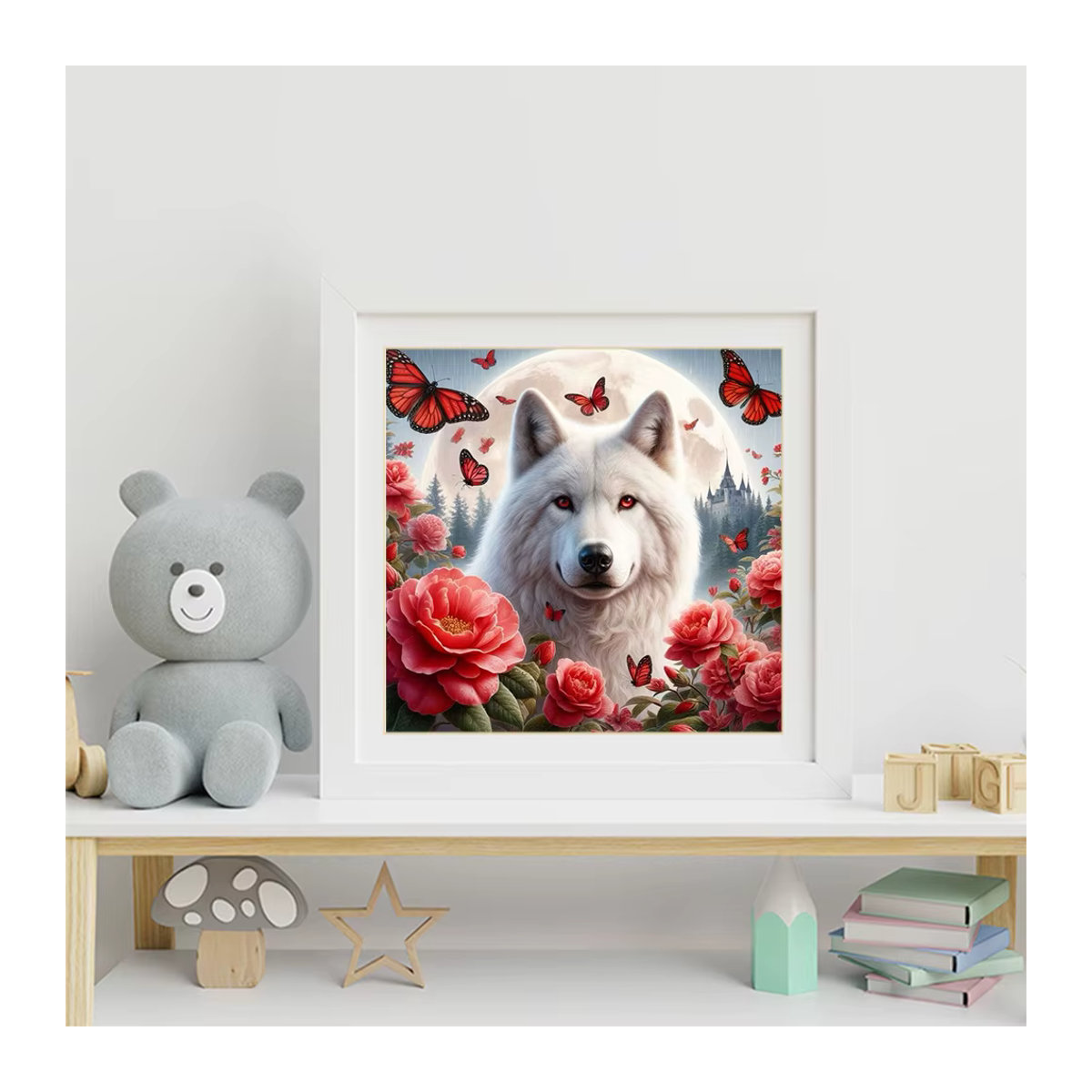 Ever shine Diamant-Malerei Wolf und Tier-Mosaik mit Blumen und Schmetterlingen, mehrfarbig, quadratisch - Bild 3