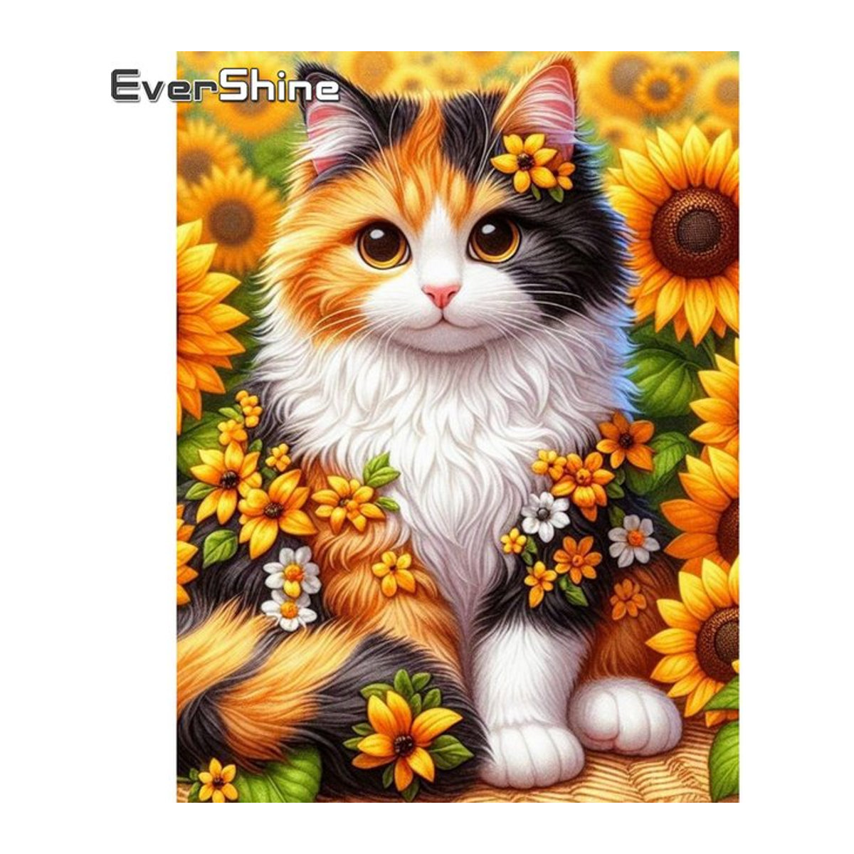 Ever shine Diamant Mosaik DIY Stickerei Katze mit Sonnenblumen mehrfarbig quadratisch - Bild 1
