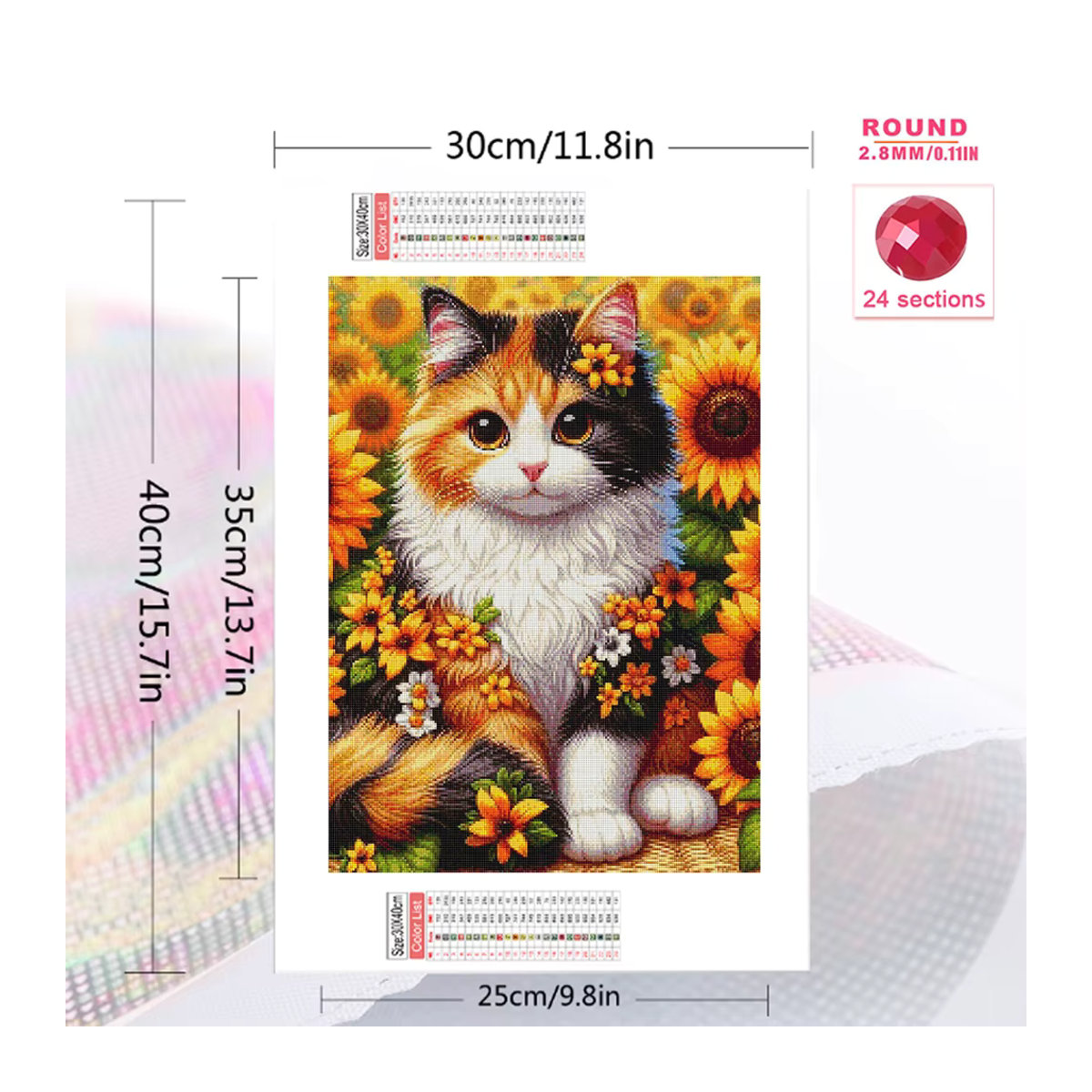 Ever shine Diamant Mosaik DIY Stickerei Katze mit Sonnenblumen mehrfarbig quadratisch - Bild 2