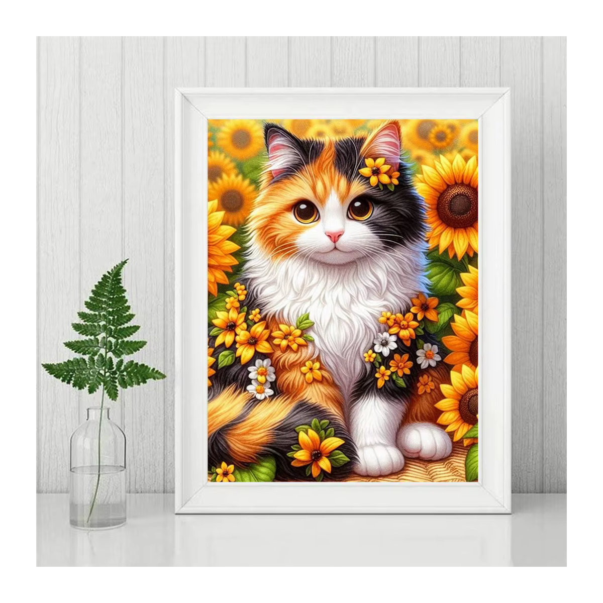 Ever shine Diamant Mosaik DIY Stickerei Katze mit Sonnenblumen mehrfarbig quadratisch - Bild 3