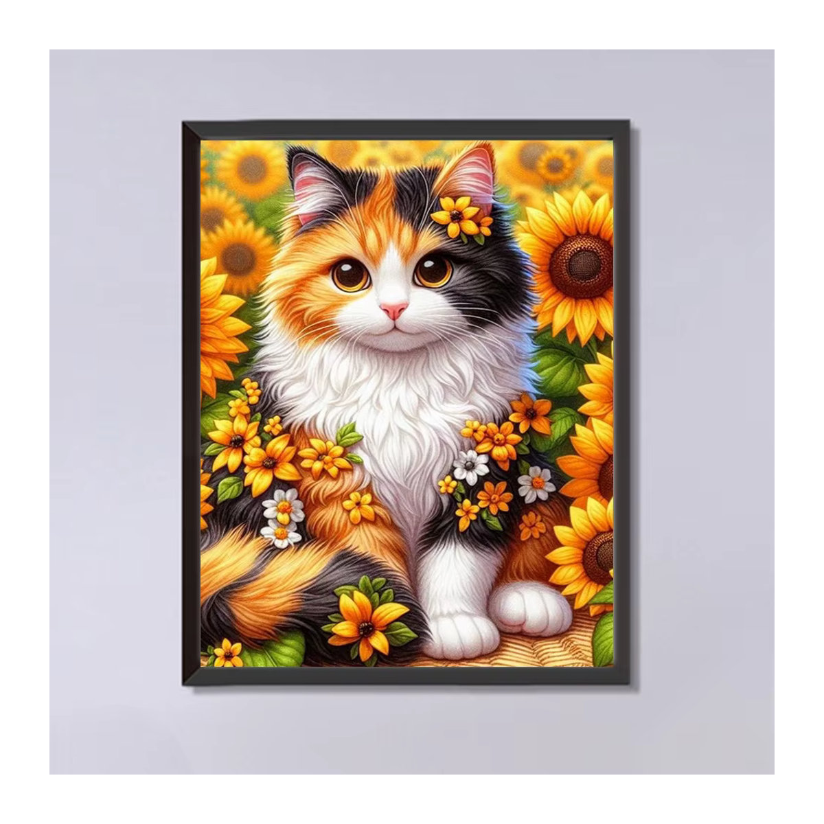 Ever shine Diamant Mosaik DIY Stickerei Katze mit Sonnenblumen mehrfarbig quadratisch - Bild 4