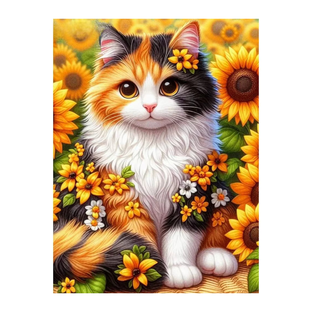 Ever shine Diamant Mosaik DIY Stickerei Katze mit Sonnenblumen mehrfarbig quadratisch - Bild 5