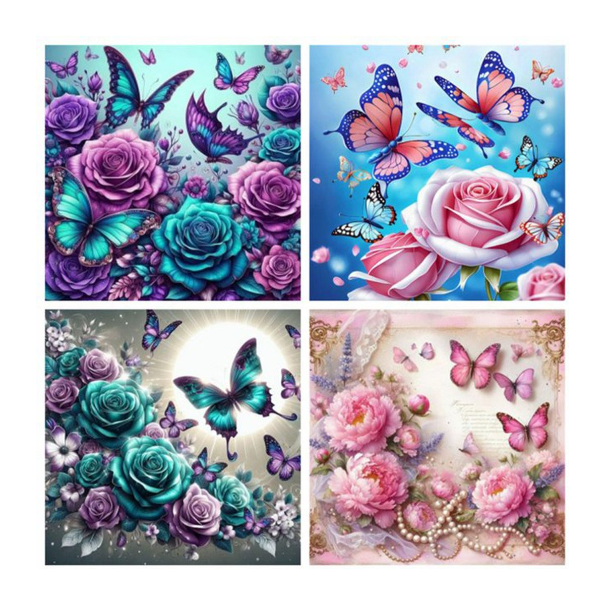 Ever shine Diamant Mosaik Wandbild mit Schmetterling und Pfingstrosen, mehrfarbig, quadratisch, 20 x 20 x 20 cm - Bild 1