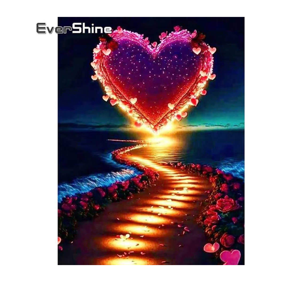 Ever shine Diamond Painting Set Herz Motiv mit Meer Landschaft in Mehrfarbig als Wandmontage DIY Stickerei - Bild 1
