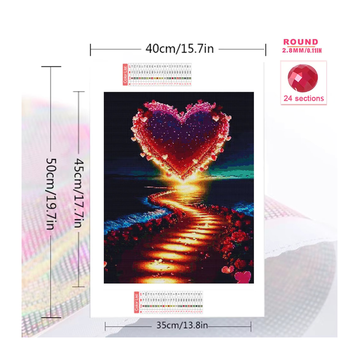 Ever shine Diamond Painting Set Herz Motiv mit Meer Landschaft in Mehrfarbig als Wandmontage DIY Stickerei - Bild 2