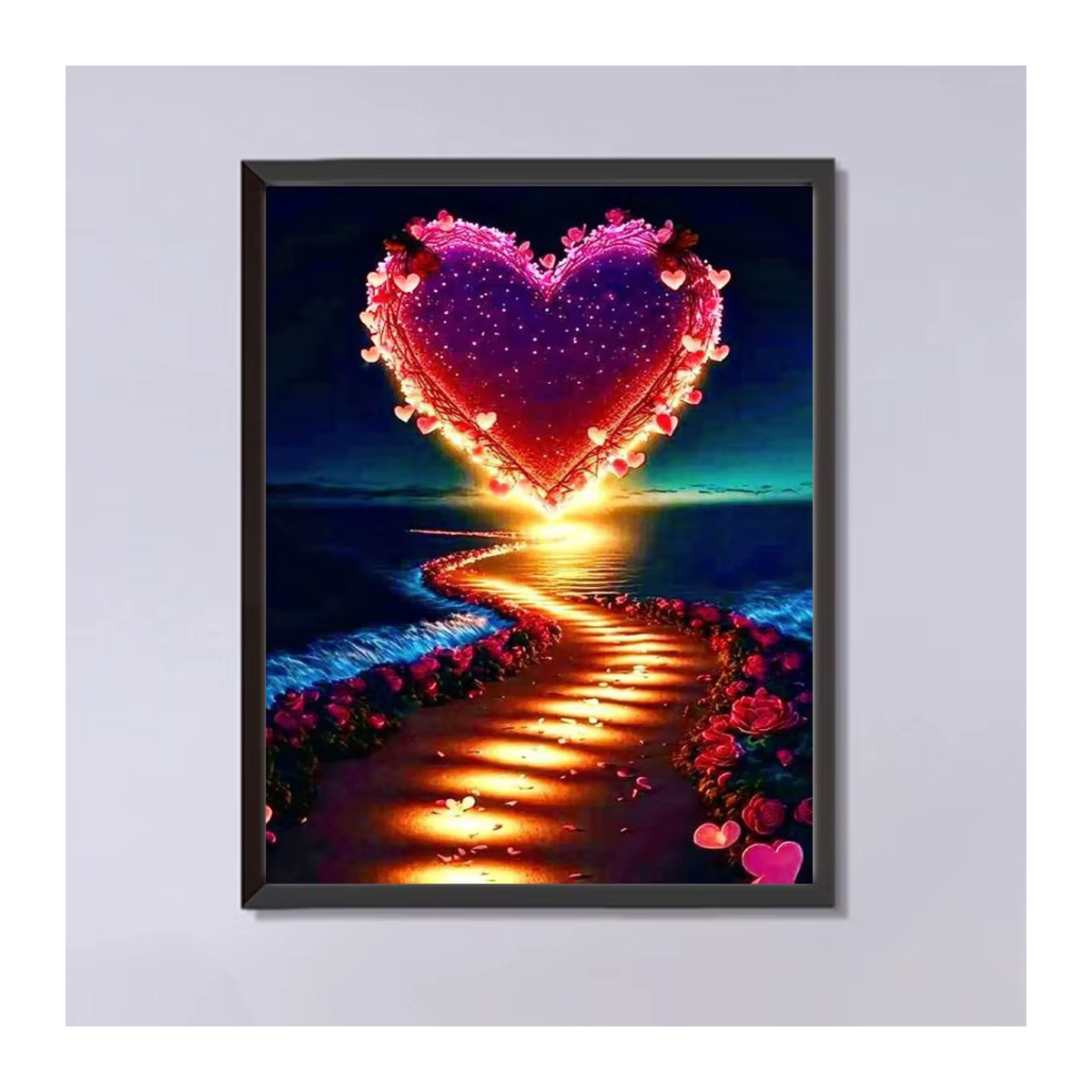 Ever shine Diamond Painting Set Herz Motiv mit Meer Landschaft in Mehrfarbig als Wandmontage DIY Stickerei - Bild 4