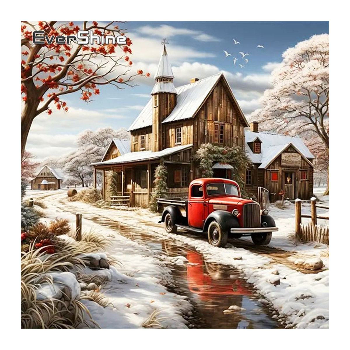 Ever shine Diamond Painting Set Landschaft Landhaus mit mehrfarbigen runden Mosaiksteinen zur Wandmontage - Bild 1