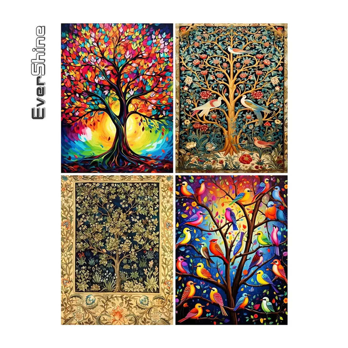Ever shine Diamond Painting Set Landschaft und Vogel mit floralen Motiven, Rund geschliffene Steine, Mehrfarbig, B/H: 40 x 30 cm - Bild 4