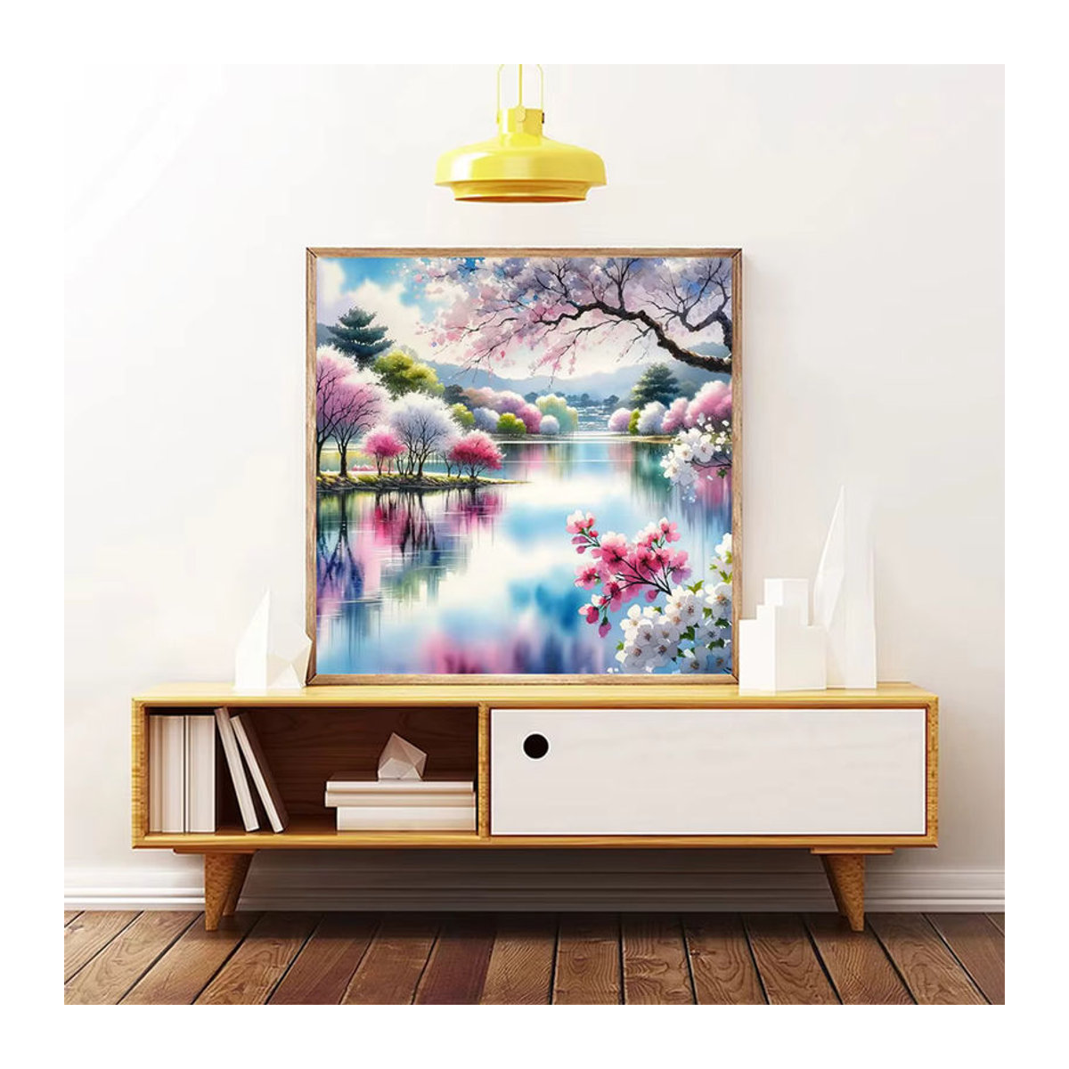 Ever shine Malset Malen nach Zahlen Landschaft mit Baum Fluss und Blumen auf Leinwand, mehrfarbig, rechteckig - Bild 3