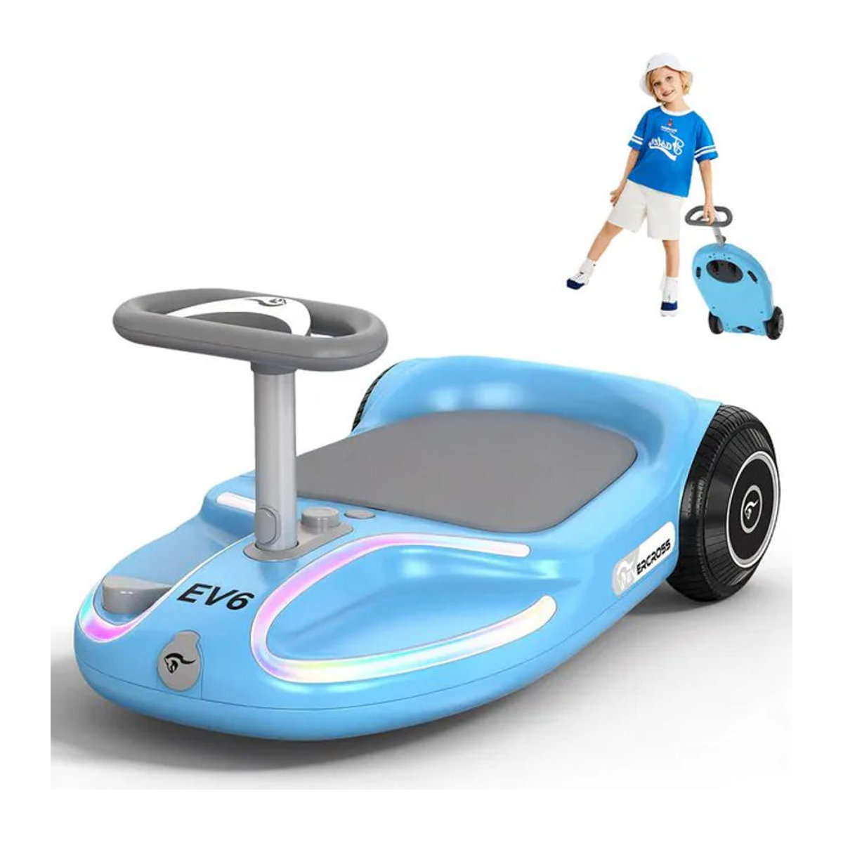 EVERCROSS TECH EV6 Elektroauto für Kinder 4-in-1 Schaukelauto mit 90W bürstenlosem Motor und 3-Gang-CyberWiggle in Gelb oder Blau - Bild 1