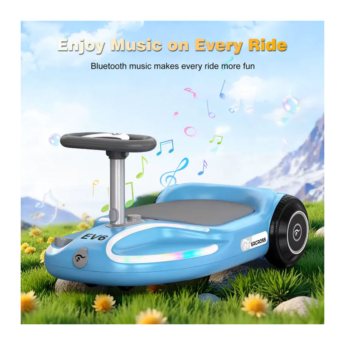 EVERCROSS TECH EV6 Elektroauto für Kinder 4-in-1 Schaukelauto mit 90W bürstenlosem Motor und 3-Gang-CyberWiggle in Gelb oder Blau - Bild 3