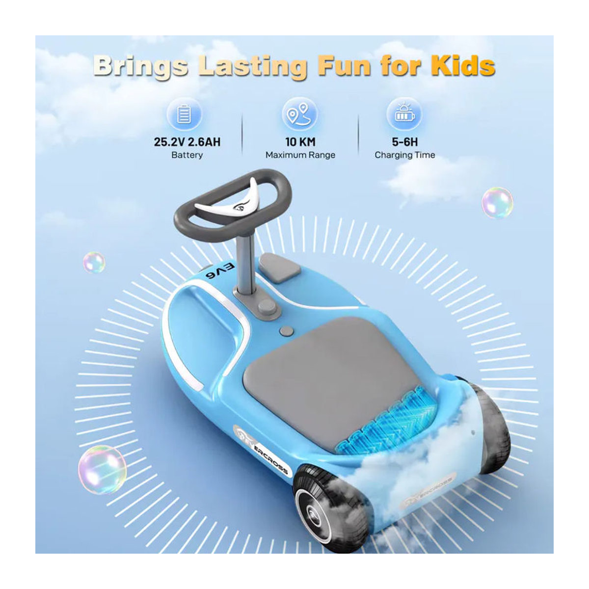 EVERCROSS TECH EV6 Elektroauto für Kinder 4-in-1 Schaukelauto mit 90W bürstenlosem Motor und 3-Gang-CyberWiggle in Gelb oder Blau - Bild 5