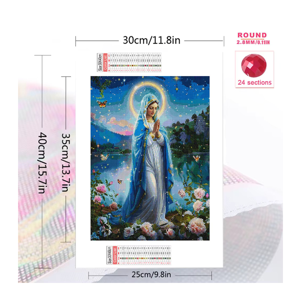 EverShine 5D Diamant-Mosaik Religiöses Bild Jungfrau Maria mit Rosen als Strass-Stickerei Wanddekoration, mehrfarbig, B/T/H: 30 x 20 x 20 cm - Bild 2