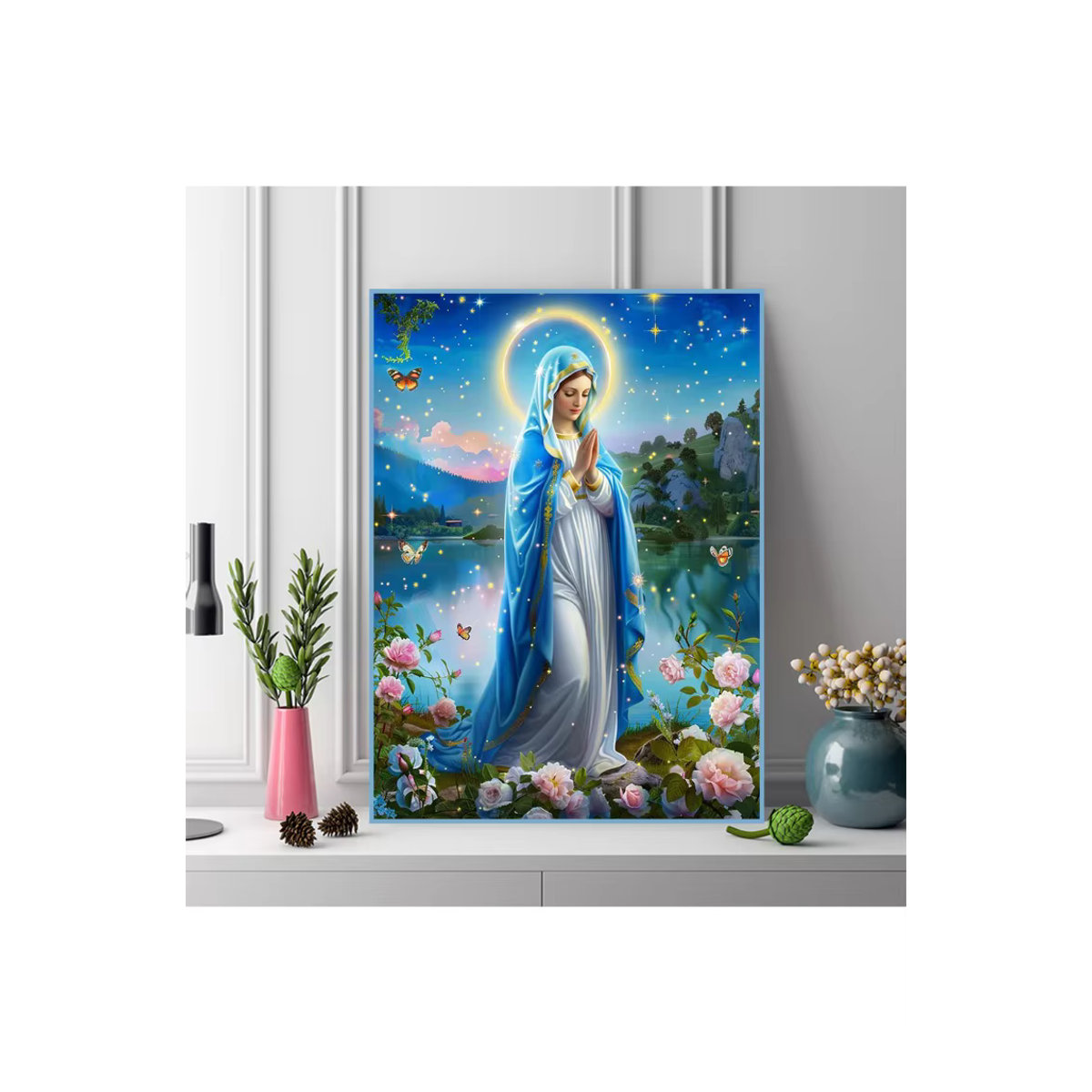 EverShine 5D Diamant-Mosaik Religiöses Bild Jungfrau Maria mit Rosen als Strass-Stickerei Wanddekoration, mehrfarbig, B/T/H: 30 x 20 x 20 cm - Bild 4