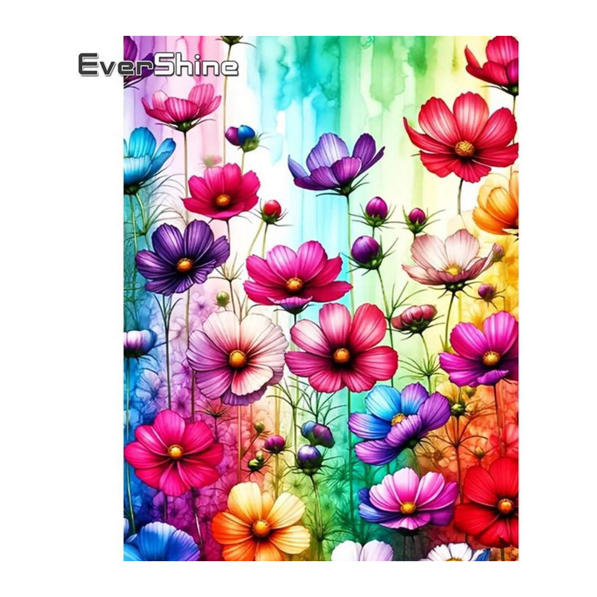 Evershine 5D-Diamant-Mosaik Set Mohnblume als buntes Landschaftsgemälde in floralem Design zum Selbermachen, rund, mehrfarbig - Bild 1