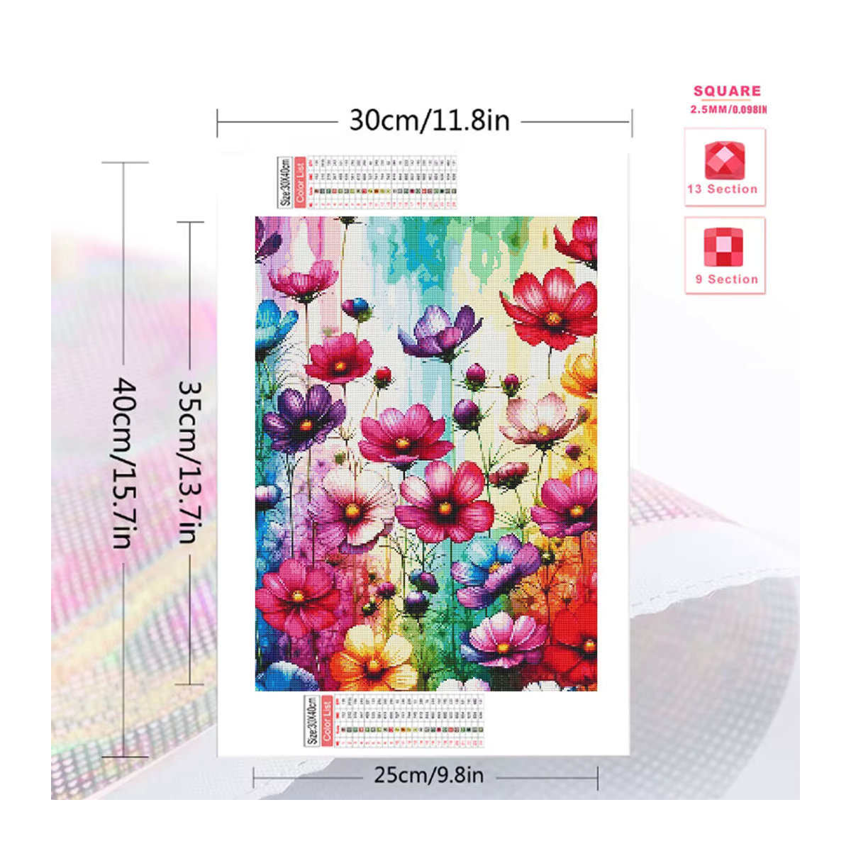 Evershine 5D-Diamant-Mosaik Set Mohnblume als buntes Landschaftsgemälde in floralem Design zum Selbermachen, rund, mehrfarbig - Bild 2