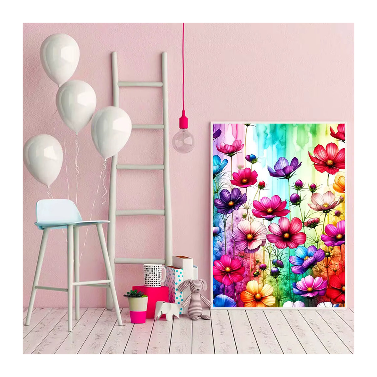 Evershine 5D-Diamant-Mosaik Set Mohnblume als buntes Landschaftsgemälde in floralem Design zum Selbermachen, rund, mehrfarbig - Bild 3