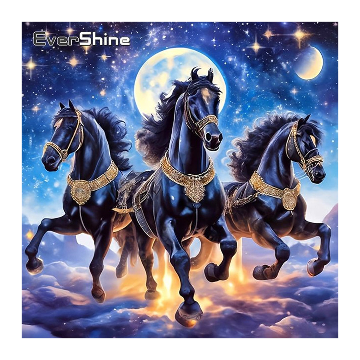 Evershine 5D-Diamant-Mosaik Set Pferd und Mond als Stickerei mit mehrfarbigen runden Strasssteinen für Kinder - Bild 1
