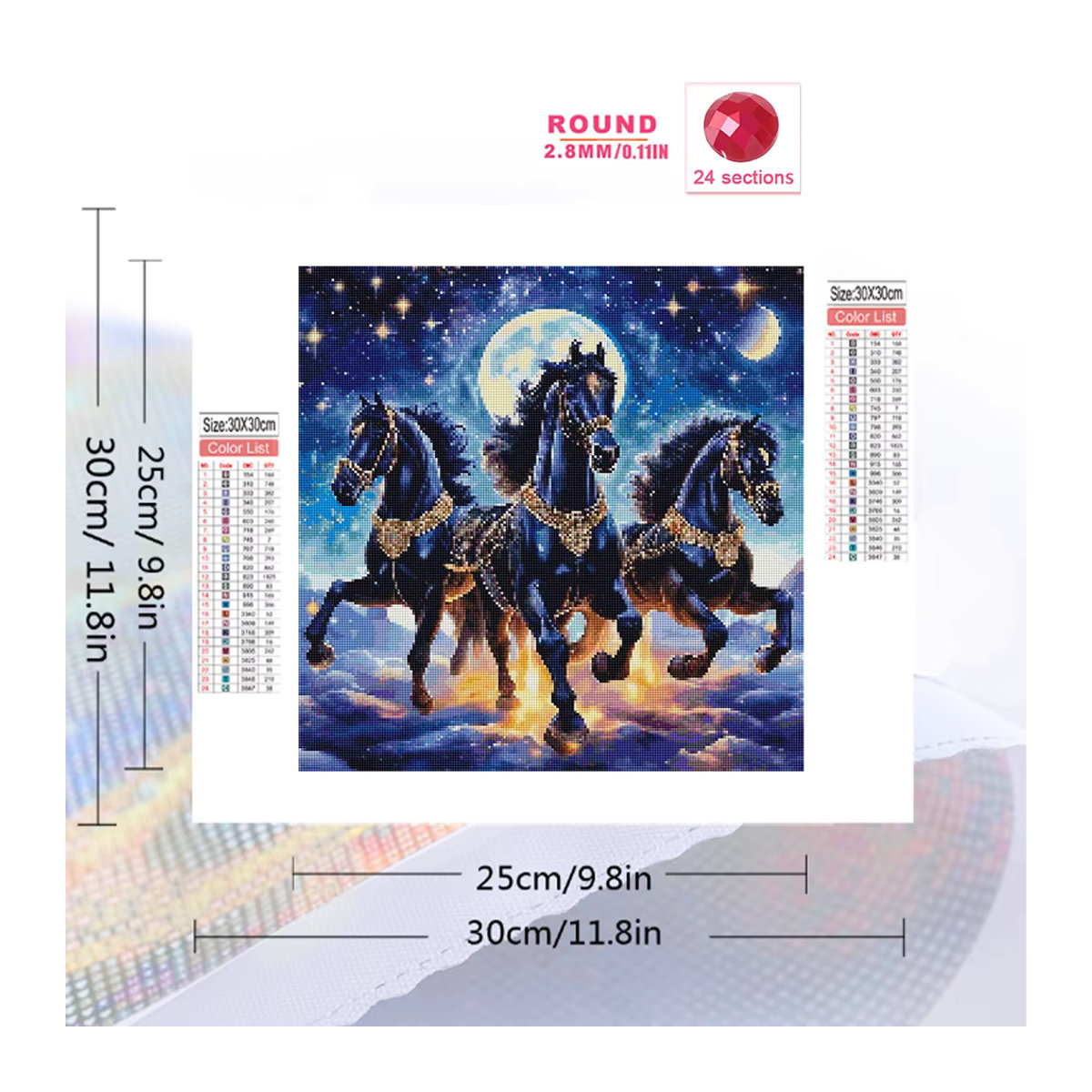 Evershine 5D-Diamant-Mosaik Set Pferd und Mond als Stickerei mit mehrfarbigen runden Strasssteinen für Kinder - Bild 2