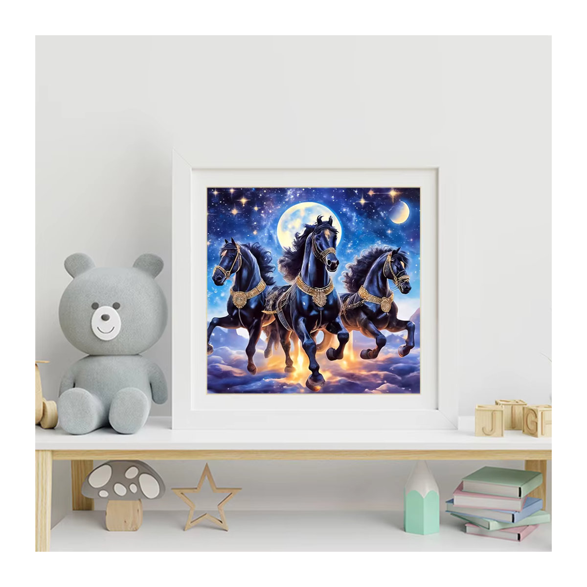 Evershine 5D-Diamant-Mosaik Set Pferd und Mond als Stickerei mit mehrfarbigen runden Strasssteinen für Kinder - Bild 3