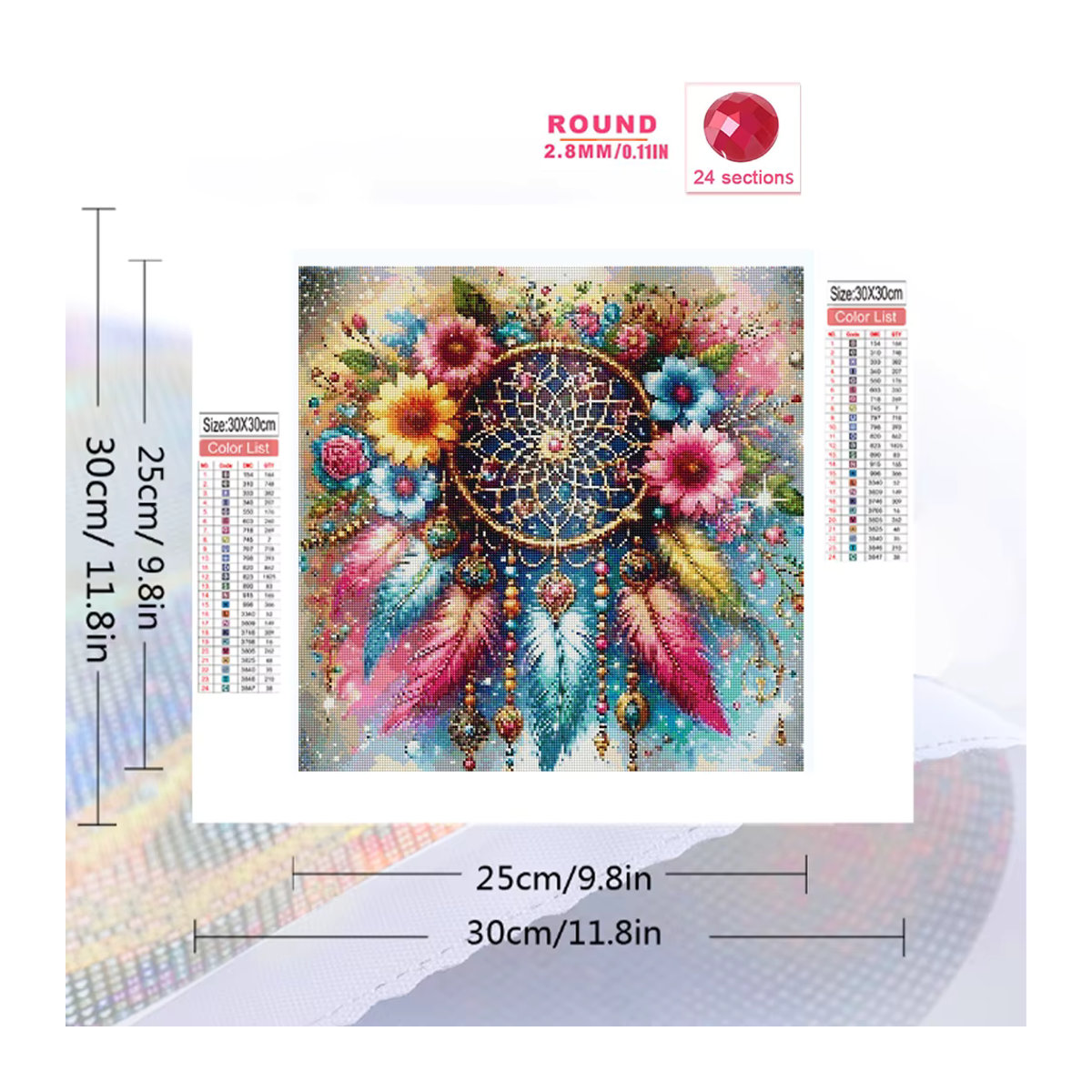 EverShine 5D Diamant-Stickerei Gänseblümchen Traumfänger Wandkunst als mehrfarbiges Strass-Mosaik im Bohemian-Stil - Bild 2