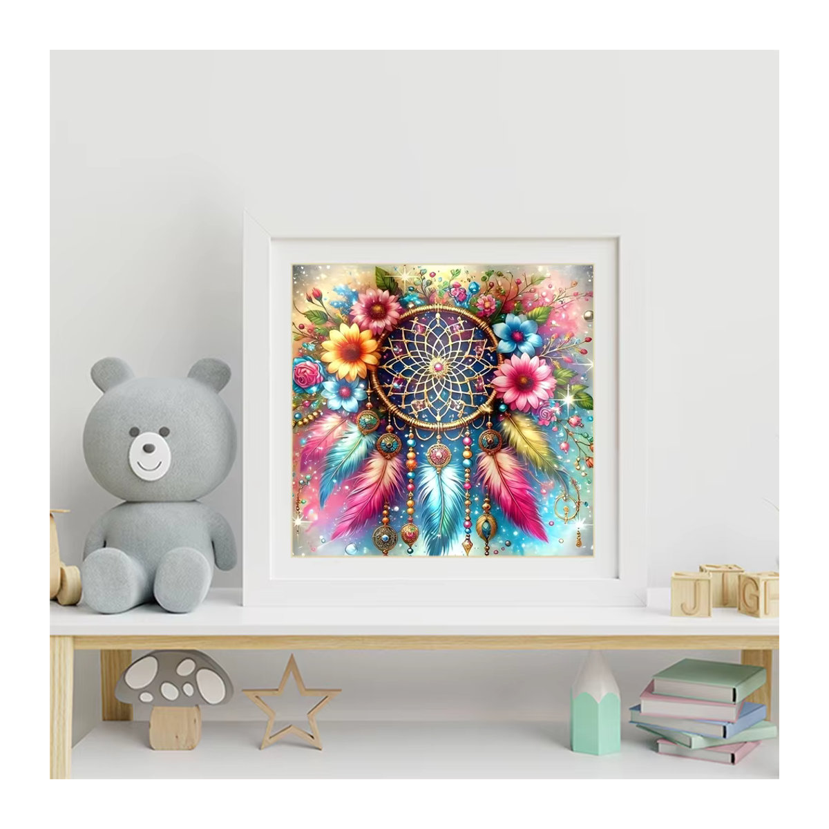 EverShine 5D Diamant-Stickerei Gänseblümchen Traumfänger Wandkunst als mehrfarbiges Strass-Mosaik im Bohemian-Stil - Bild 3