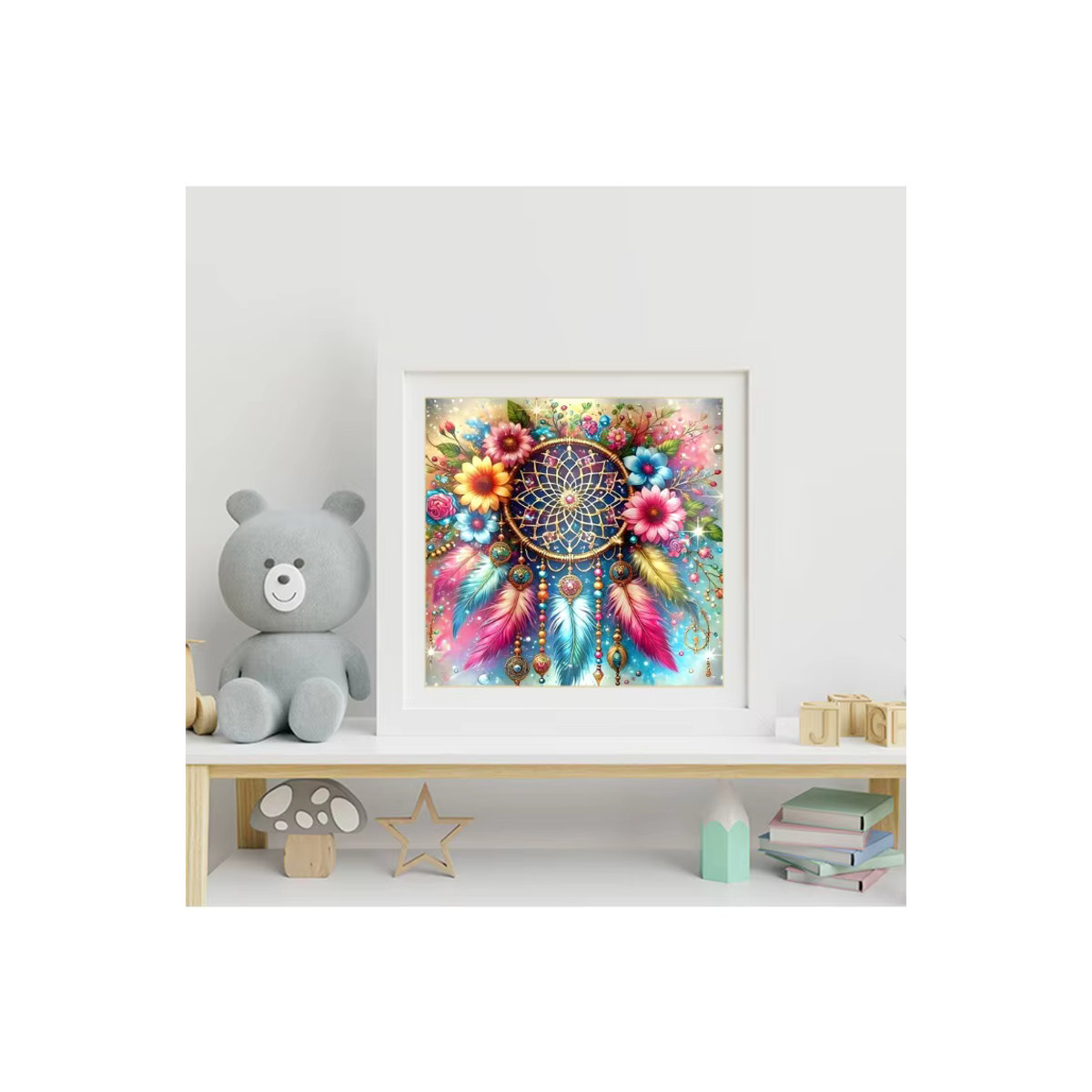 EverShine 5D Diamant-Stickerei Gänseblümchen Traumfänger Wandkunst als mehrfarbiges Strass-Mosaik im Bohemian-Stil - Bild 4