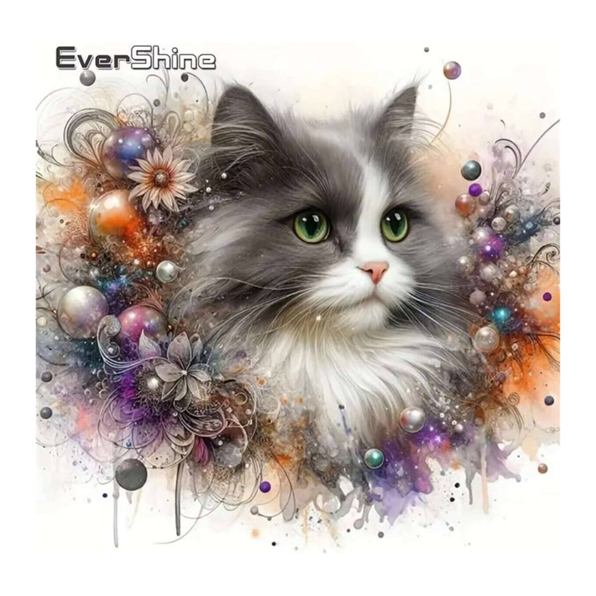 Evershine 5D Diamant Stickerei Katze DIY Mosaik Set, rund, mehrfarbig - Bild 1