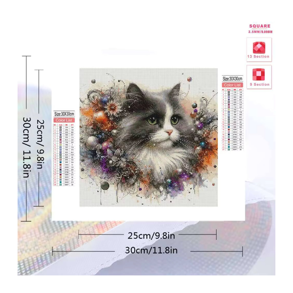 Evershine 5D Diamant Stickerei Katze DIY Mosaik Set, rund, mehrfarbig - Bild 2