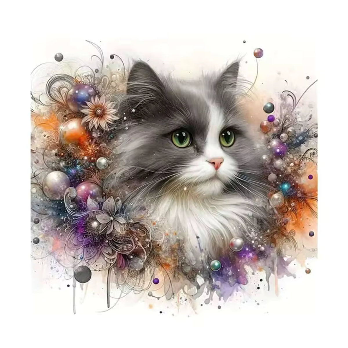 Evershine 5D Diamant Stickerei Katze DIY Mosaik Set, rund, mehrfarbig - Bild 4